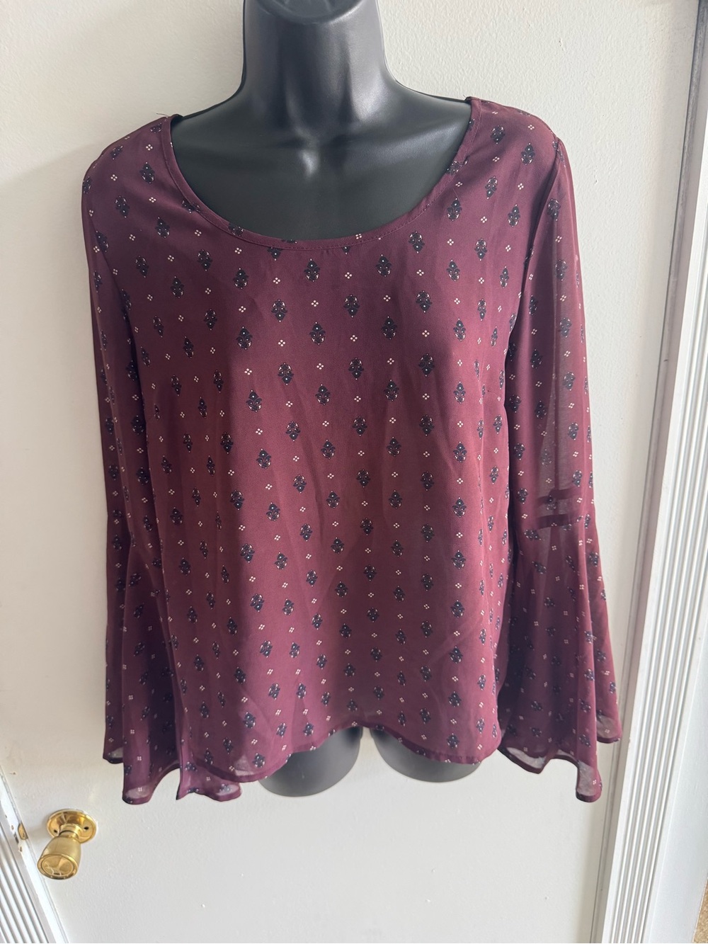 Charlotte Russe Burgundy Printed Bell Sleeve Blouse